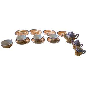 11pc Vintage Miniature Tea Set Japanese Hand-Painted Porcelain Floral & Bird